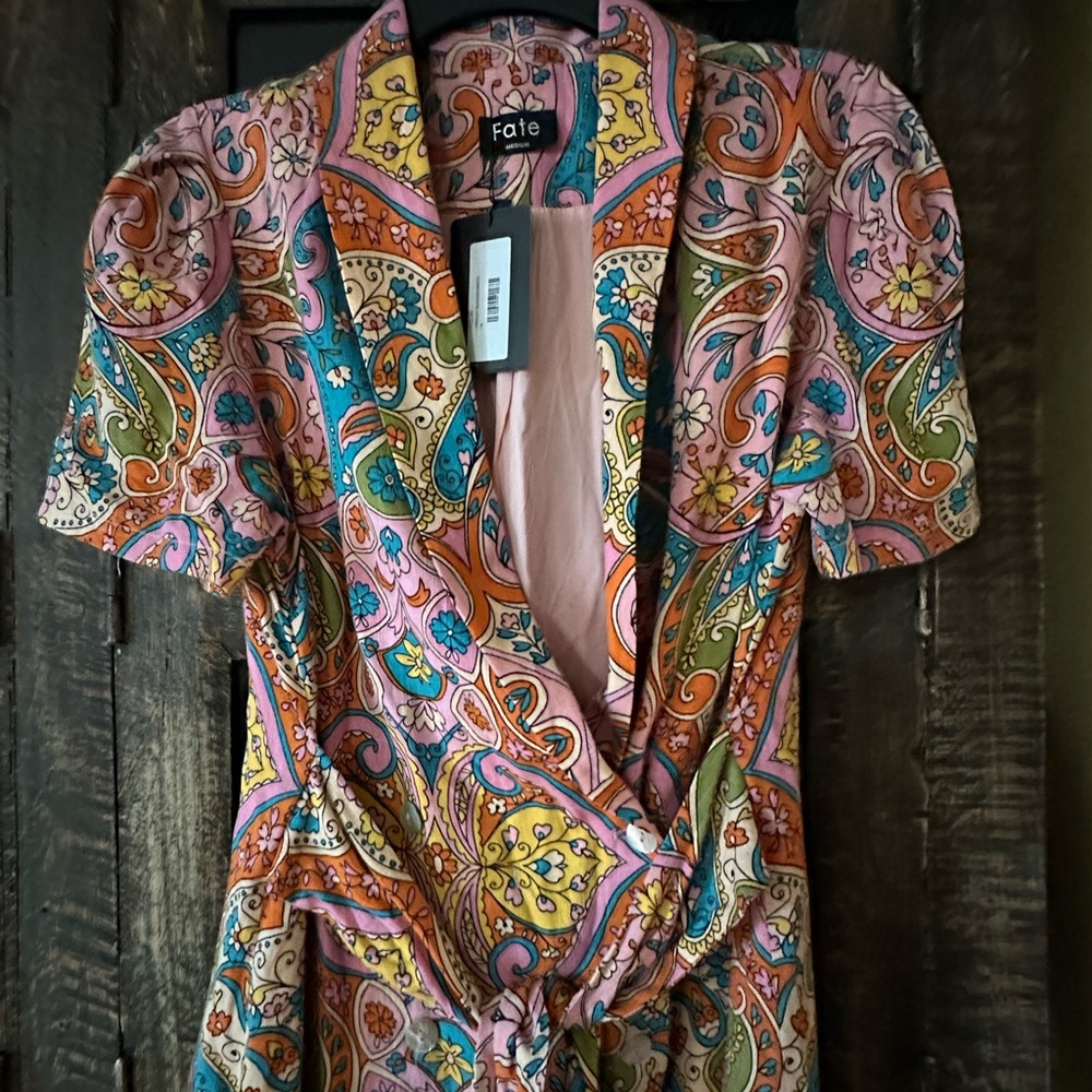 Fate Bright Colorful Blazer Wrap Mini Dress Coquette Girl Paisley - Sz M NWT 🧡🎀 - Picture 3 of 6